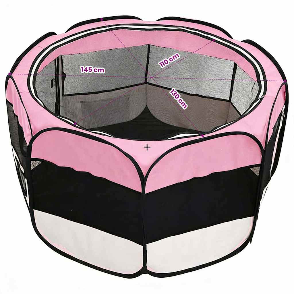 Faltbarer Welpenlaufstall mit Tragetasche Rosa 145x145x61 cm