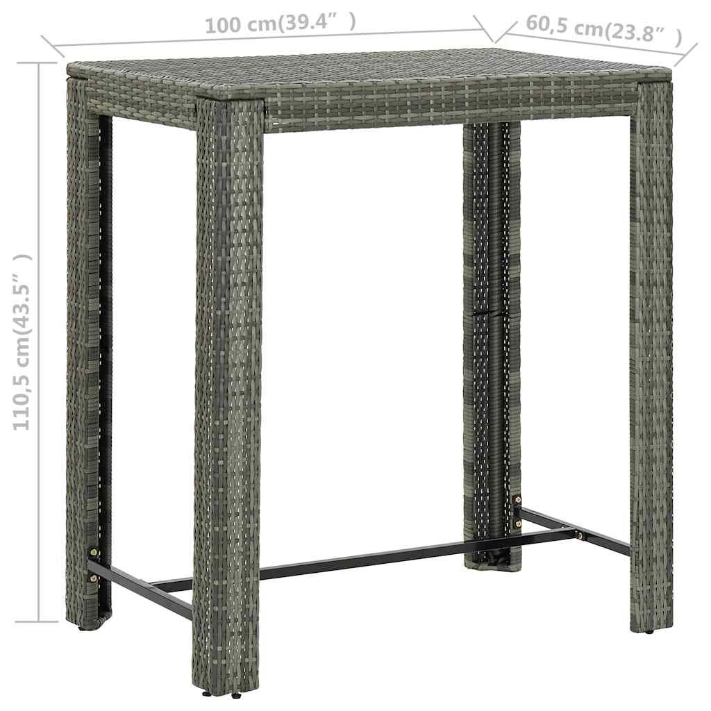 5-tlg. Garten-Bar-Set mit Armlehnen Poly Rattan Grau