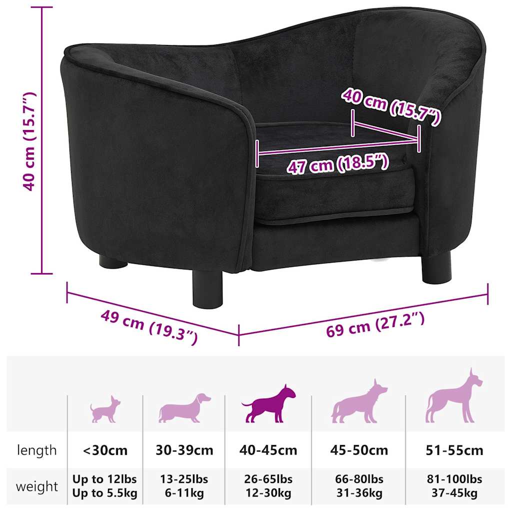 Hundesofa Schwarz 69x49x40 cm Plüsch