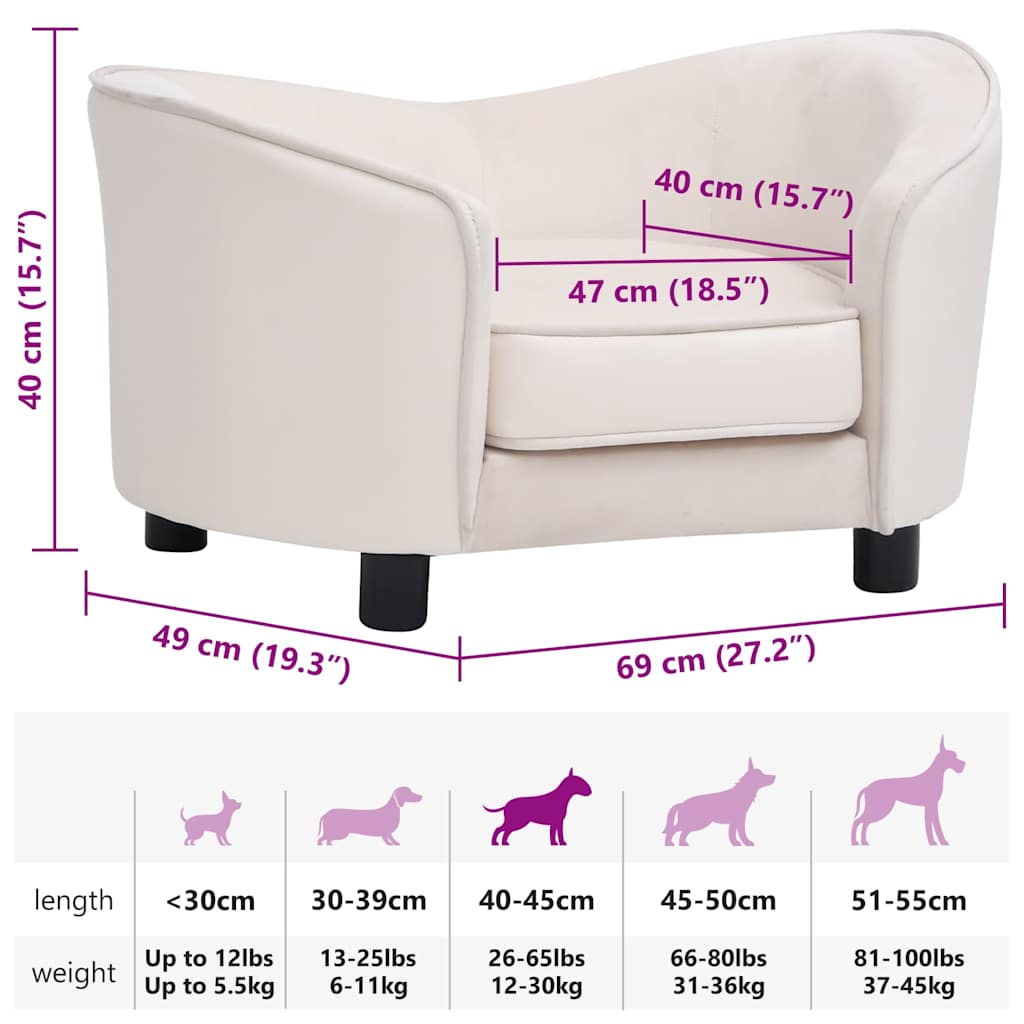 Hundesofa Creme 69x49x40 cm Plüsch und Kunstleder