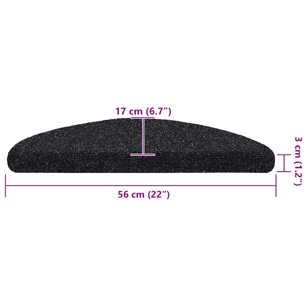 Stair Treads Self-Adhesive 10 Pcs. 56x17x3 cm Black Semi-Circular
