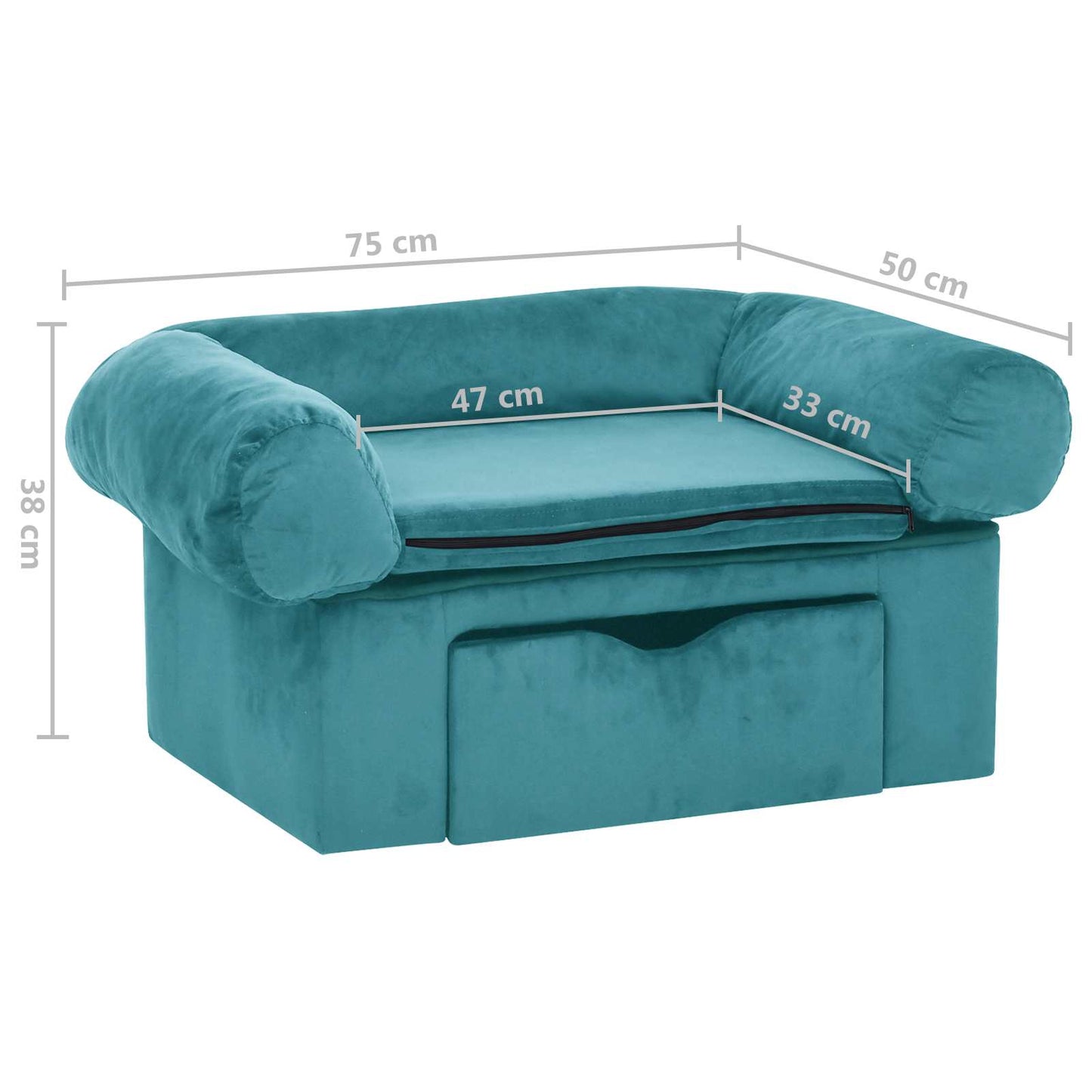 Hundesofa mit Speicher Türkis 75 x 50 x 38cm Plüsch