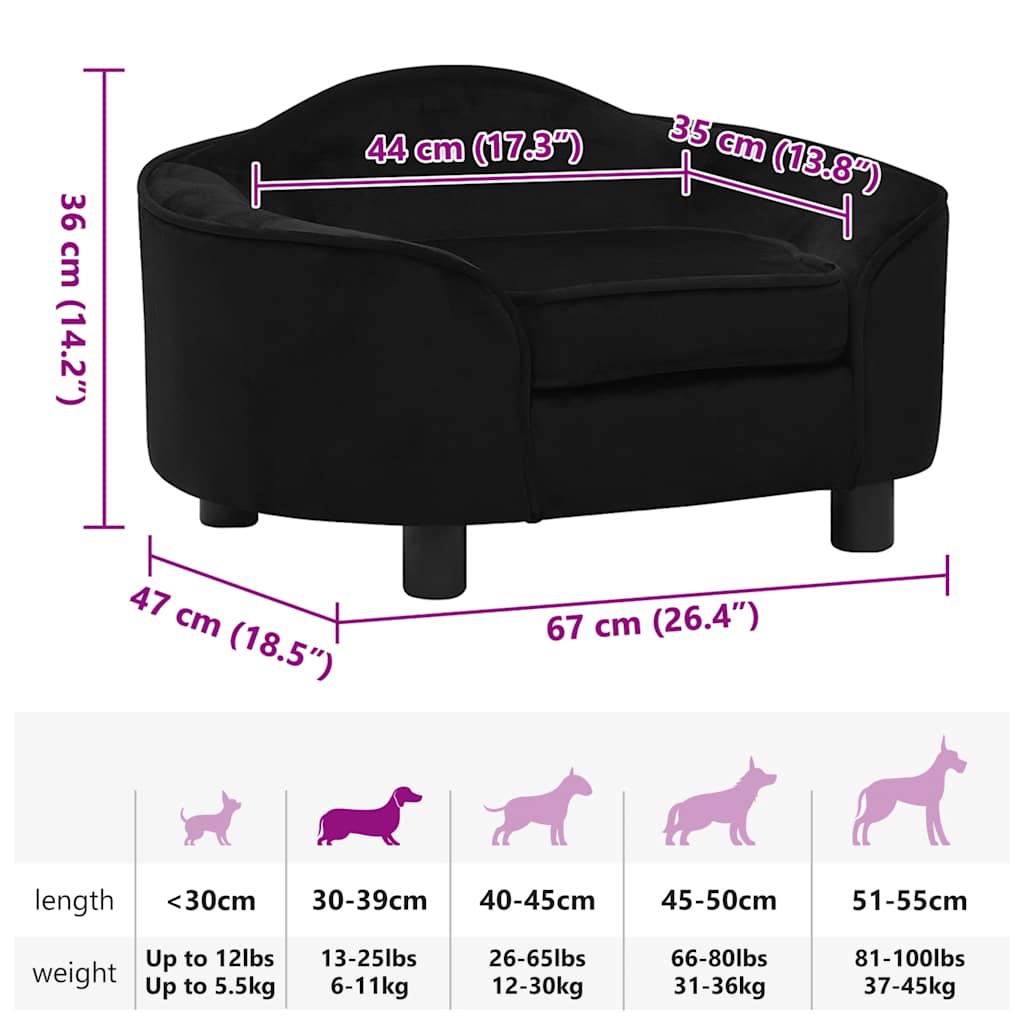 Hundesofa Schwarz 67x47x36 cm Plüsch