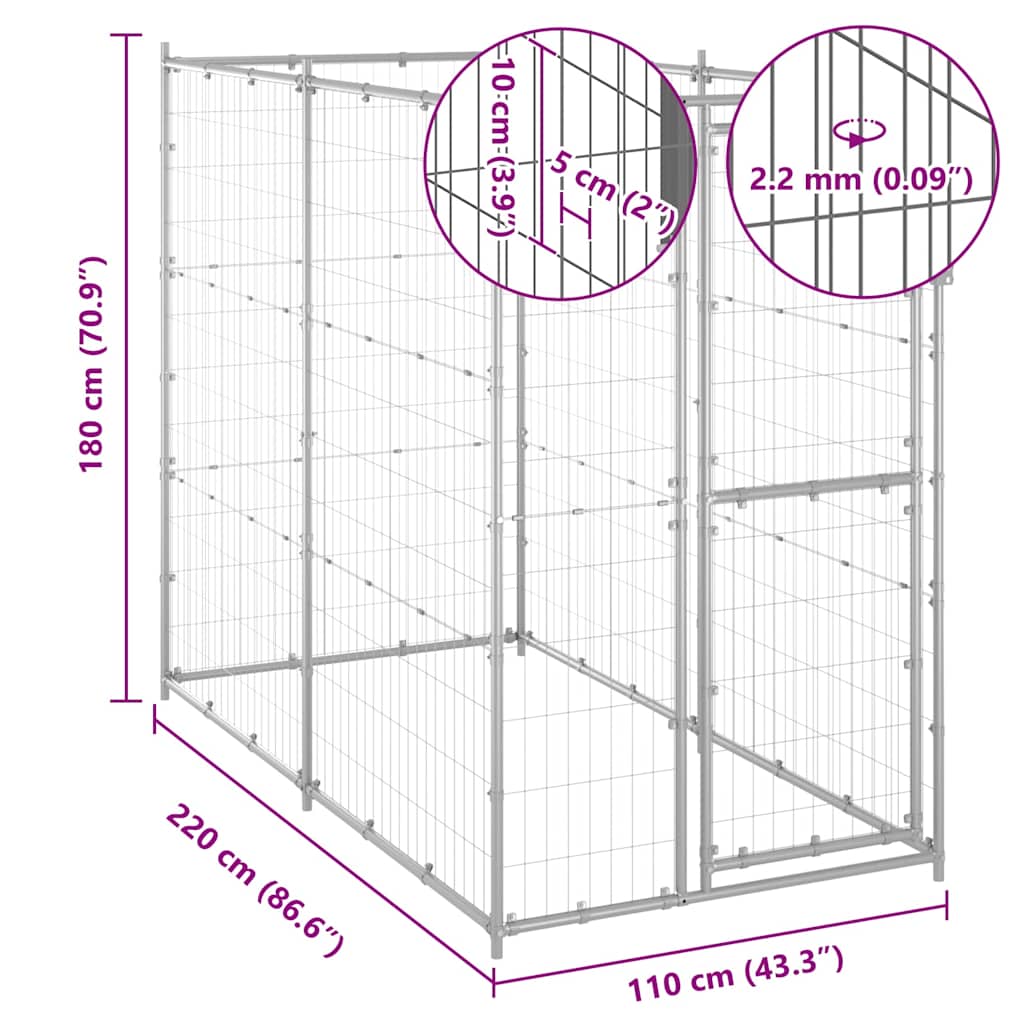 Outdoor-Hundezwinger Verzinkter Stahl 110x220x180 cm
