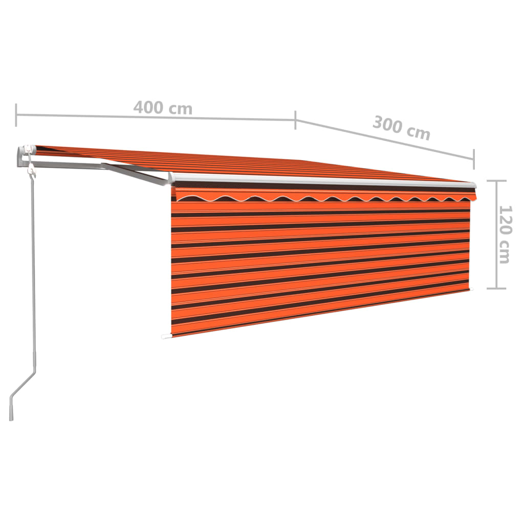 Markise Automatisch mit Rollo LED Windsensor 4x3 m Orange Braun