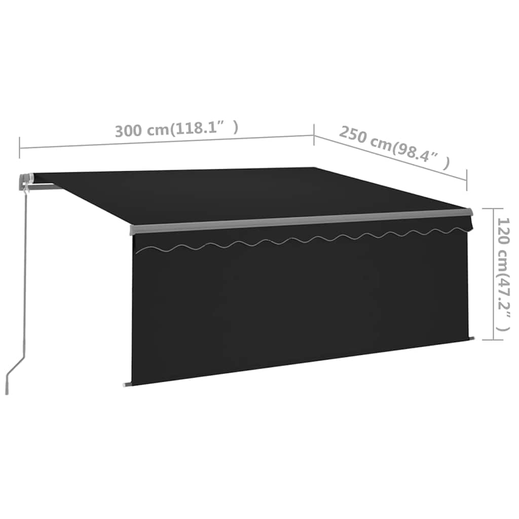 Markise Manuell Einziehbar mit Rollo & LED 3x2,5 m Anthrazit