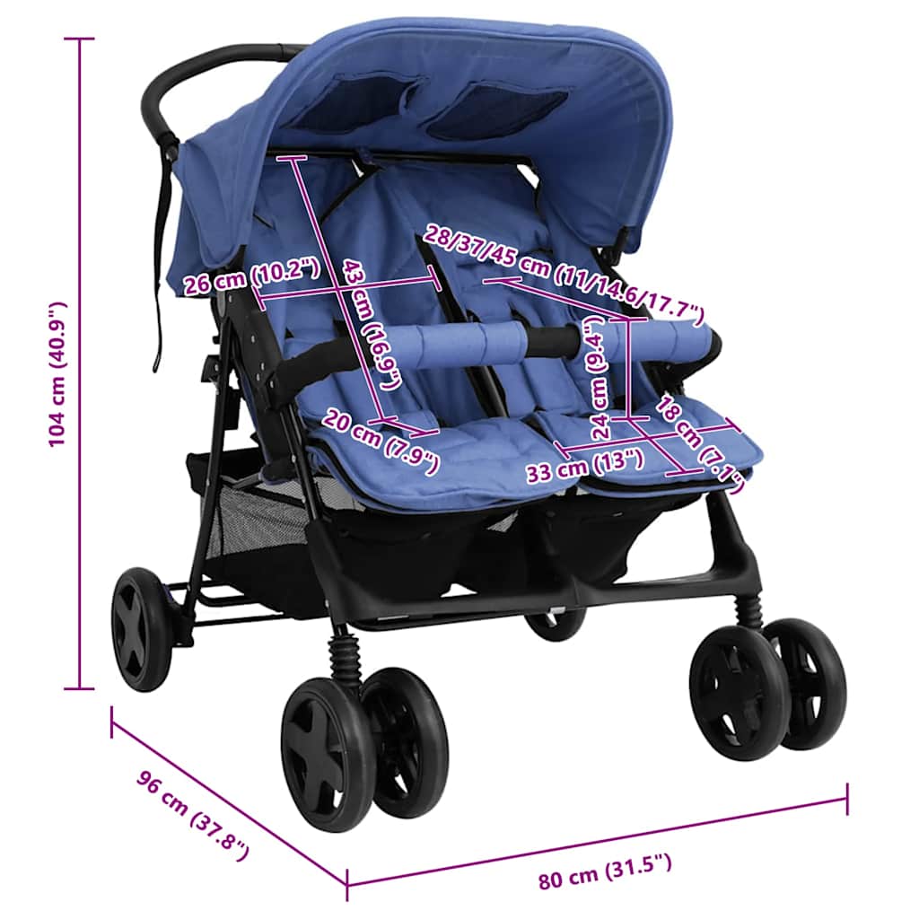 Poussette double bleu marine acier