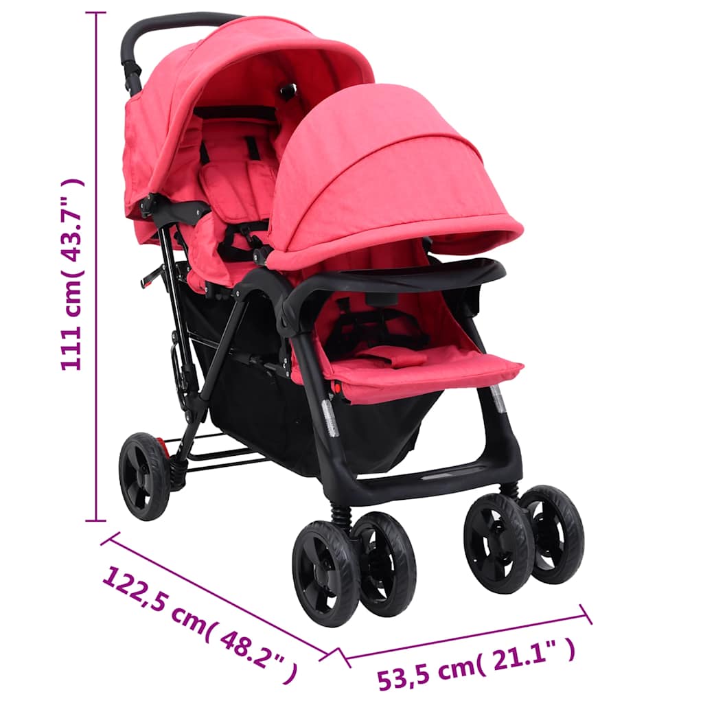 Poussette double en ligne rouge acier