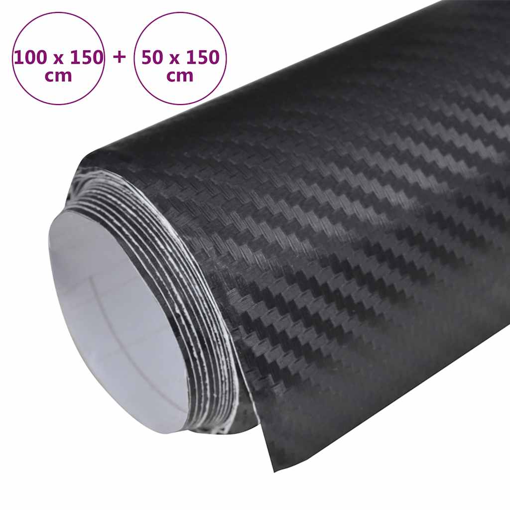 Films adhésifs pour voiture 2 pièces, noir 3D 100x150 cm+50x150 cm