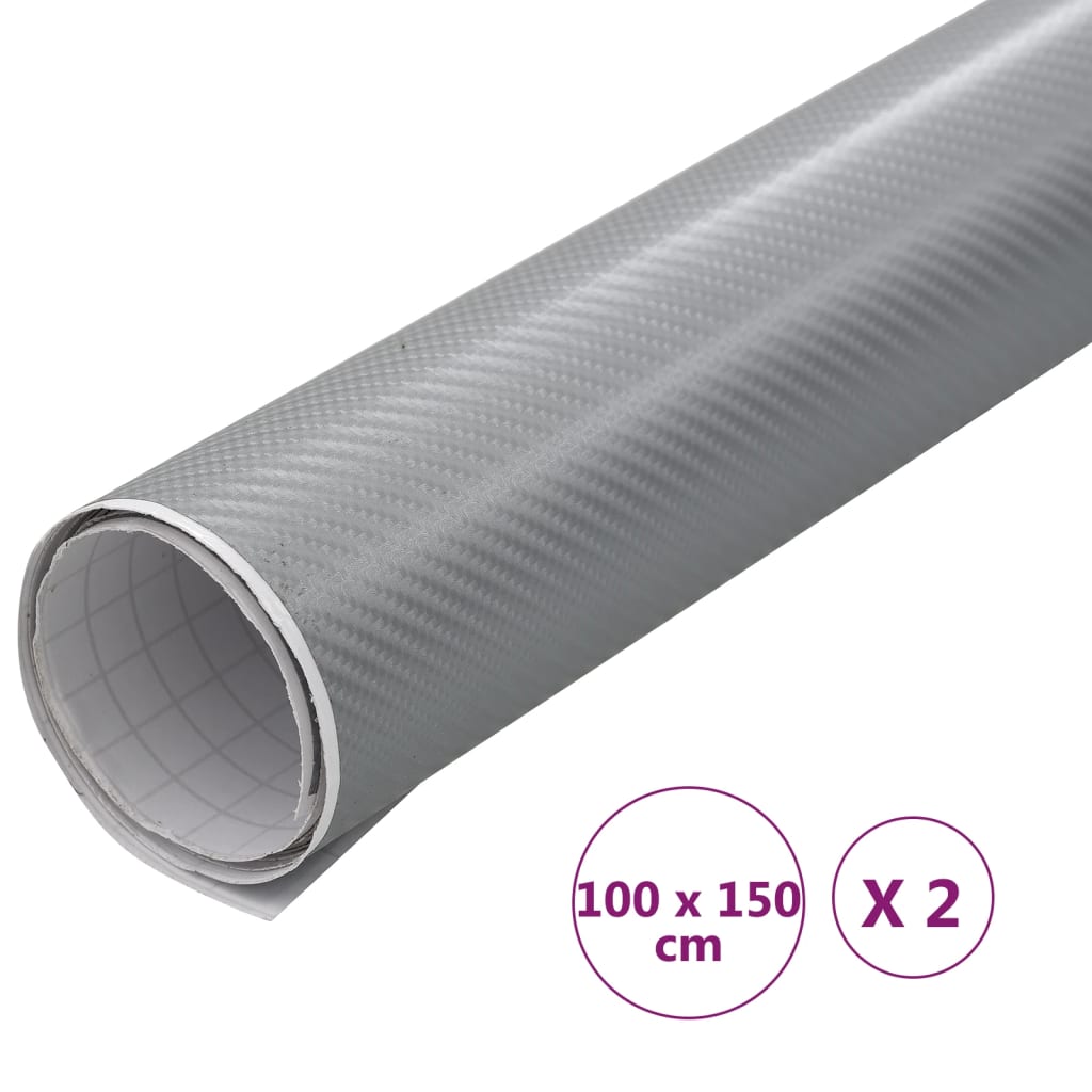 Films adhésifs pour voiture 2 pcs Argent 4D 100x150 cm