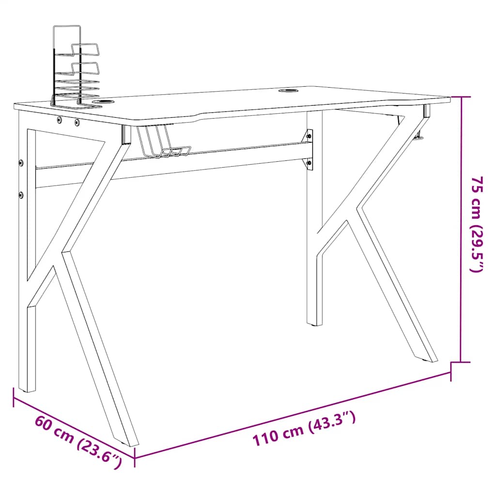 Gaming Desk with K-Shaped Legs Black and Red 110x60x75 cm