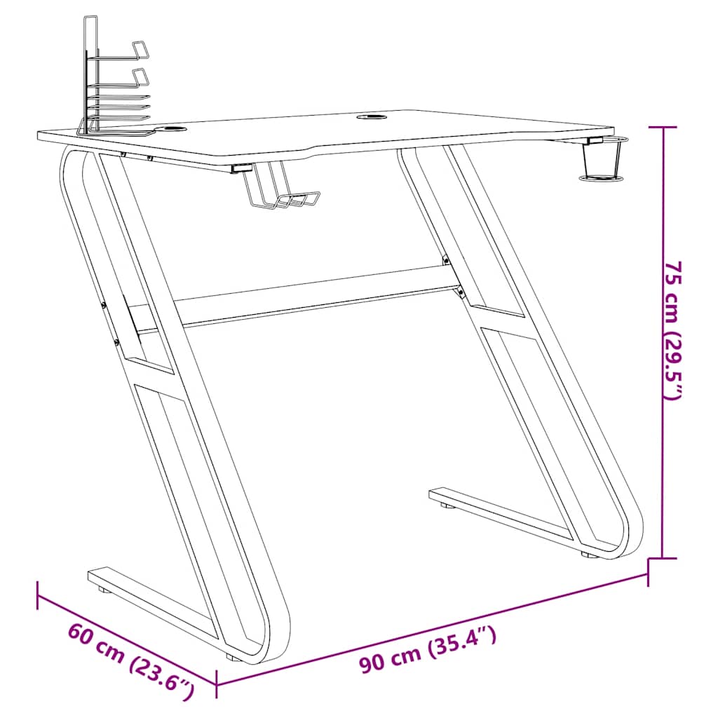 Gaming Desk with Z-Shaped Legs Black and Red 90x60x75 cm