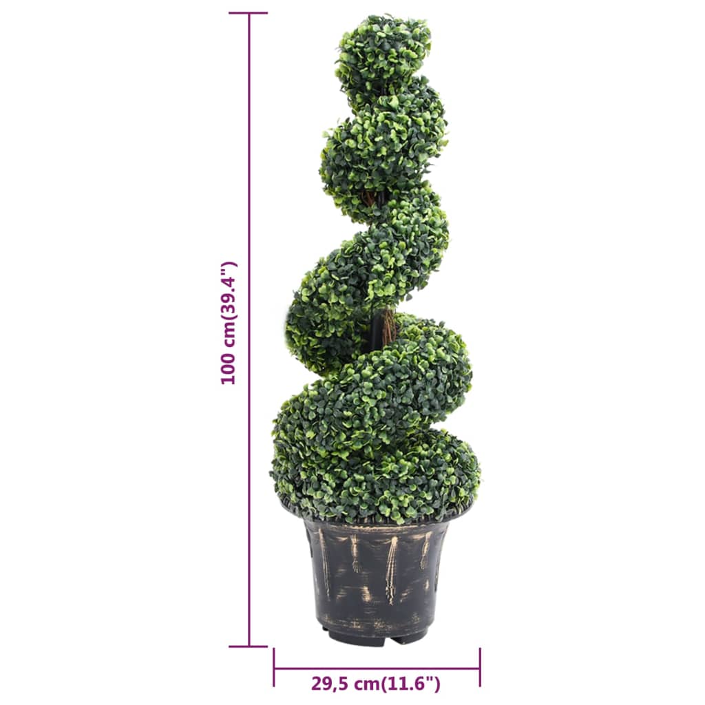 Buis artificiel en pot forme spirale vert 100 cm