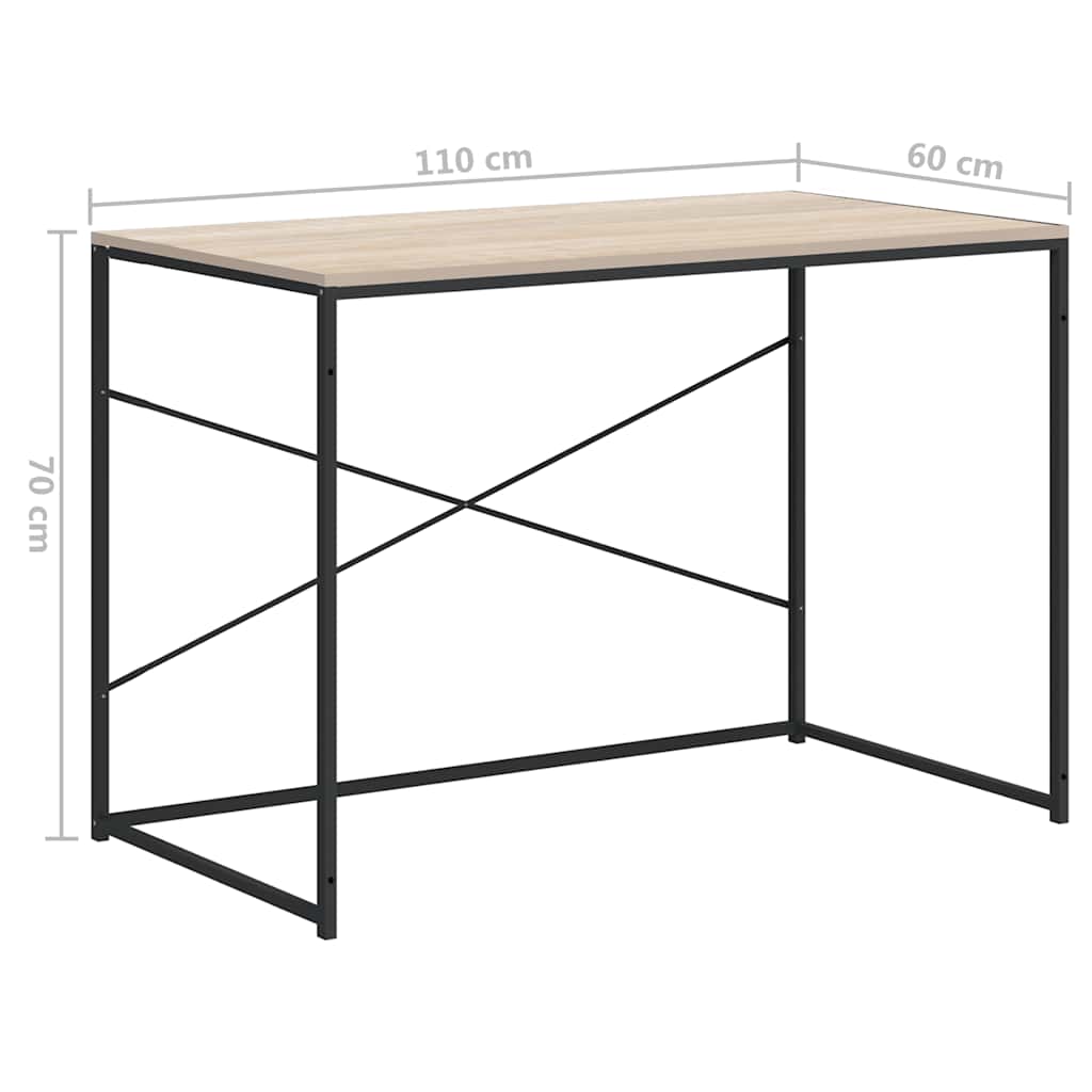 Computer Desk Black and Oak Look 110x60x70cm Engineered Wood
