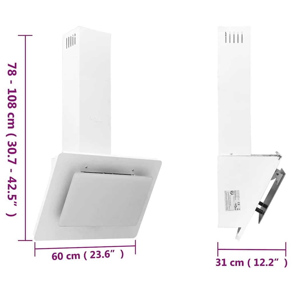 Dunstabzugshaube 60 cm Edelstahl und Hartglas Weiß