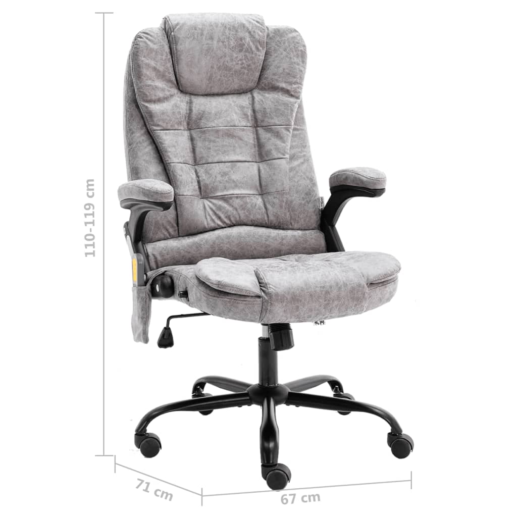 Office Chair with Massage Function Light Grey Suede Look