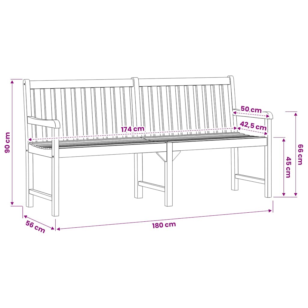 Gartenbank 180 cm Massivholz Akazie