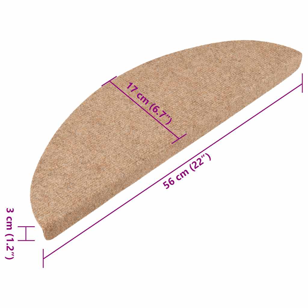 Stair Treads Self-Adhesive 15 Pcs. 56x17x3 cm Beige