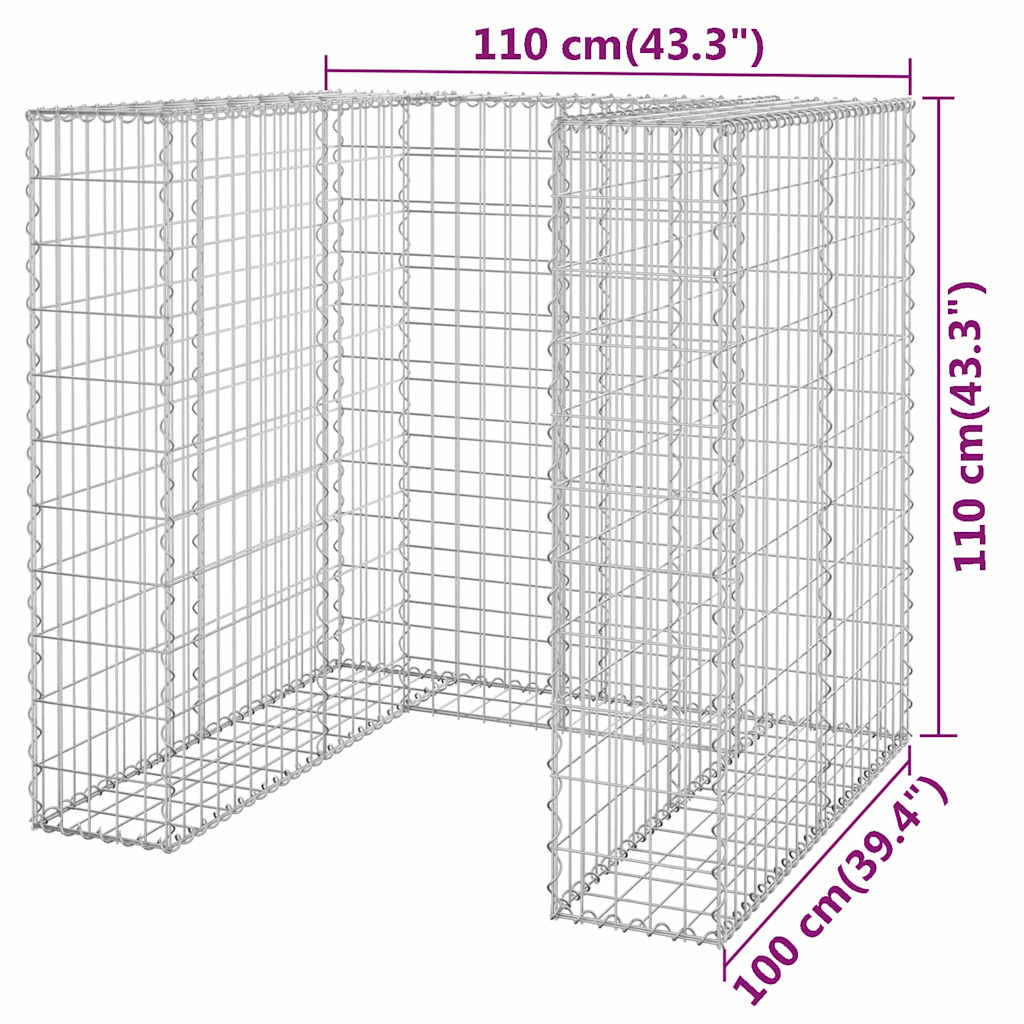 Gabion Wall for Bins Galvanized Steel 110x100x110 cm