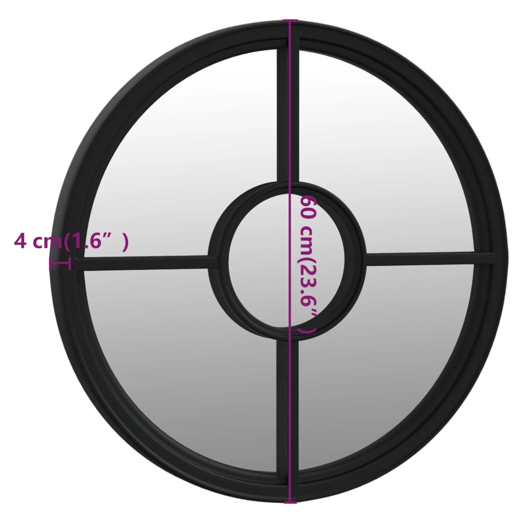 Miroir Noir 60x4 cm Fer Rond pour l'intérieur