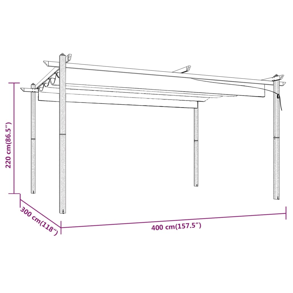 Pavillon mit Ausziehbarem Dach 4x3 m Anthrazit