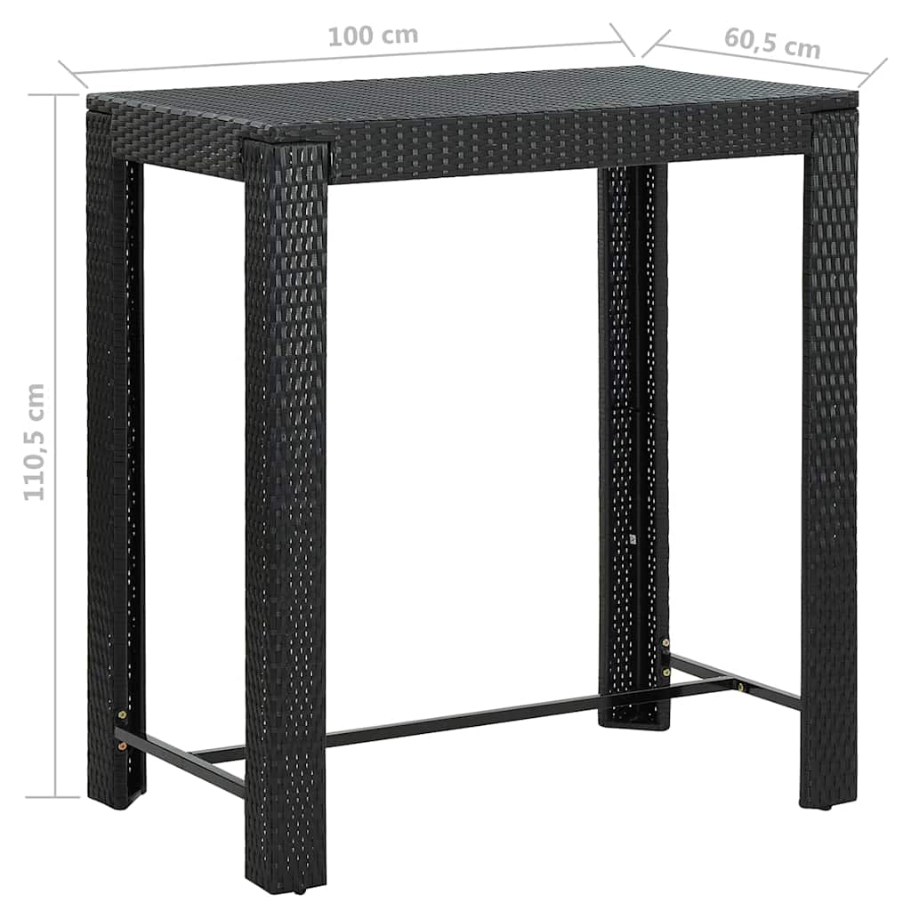 5-tlg. Gartenbar-Set mit Kissen Poly Rattan Schwarz