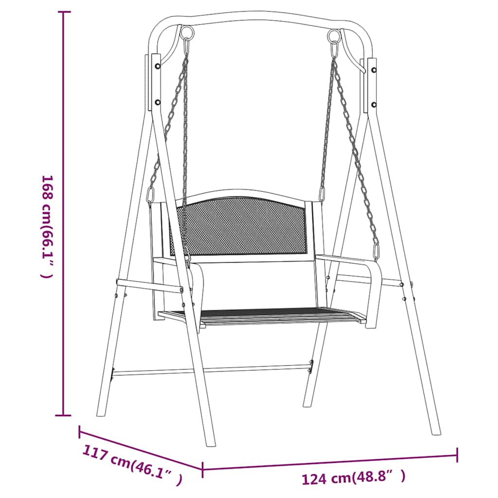 Hollywoodschaukel 124 cm Schwarz Stahl