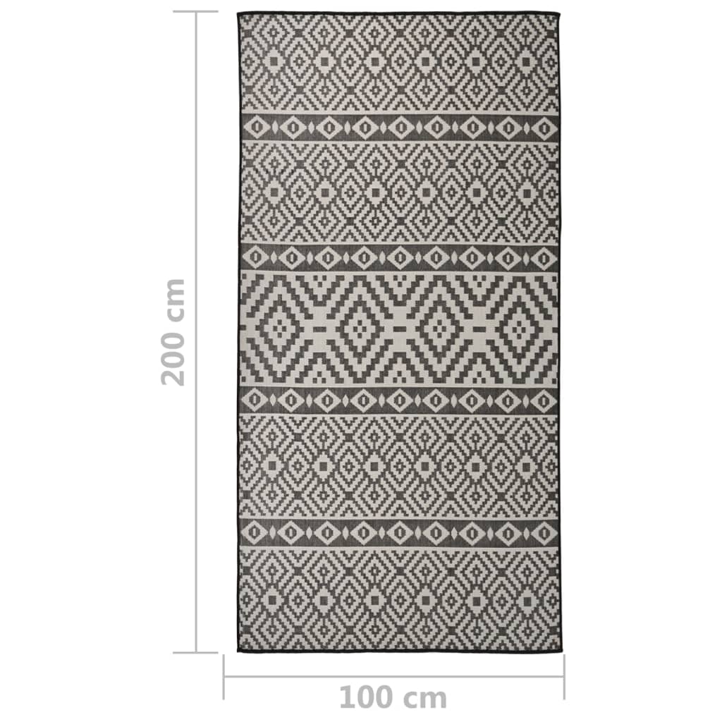 Tapis d'extérieur plat tissé 100x200 cm noir rayé