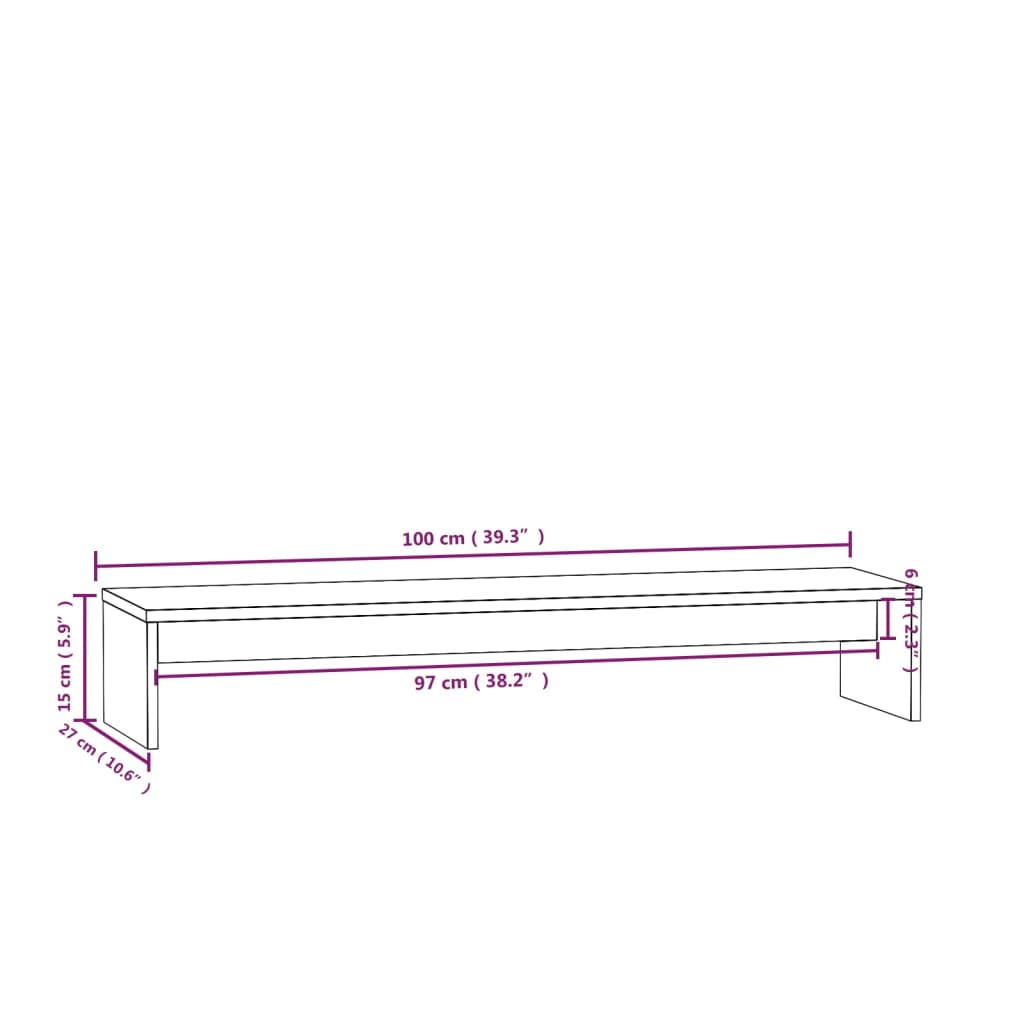 Monitor Stand 100x27x15 cm Solid Pine Wood