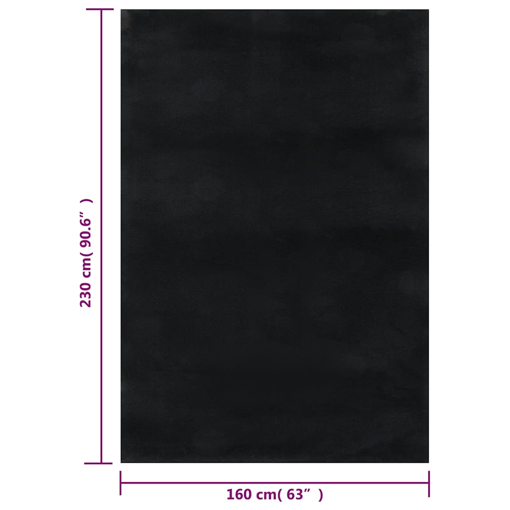 Washable Fluffy Low Pile Rug 160x230 Non-Slip Black