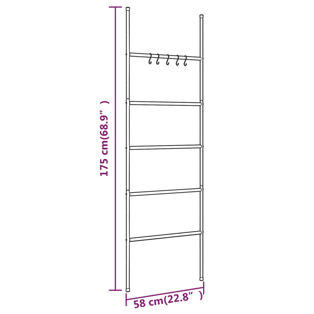 Towel Holder Ladder with 5 Tiers Black 58x175 cm Iron