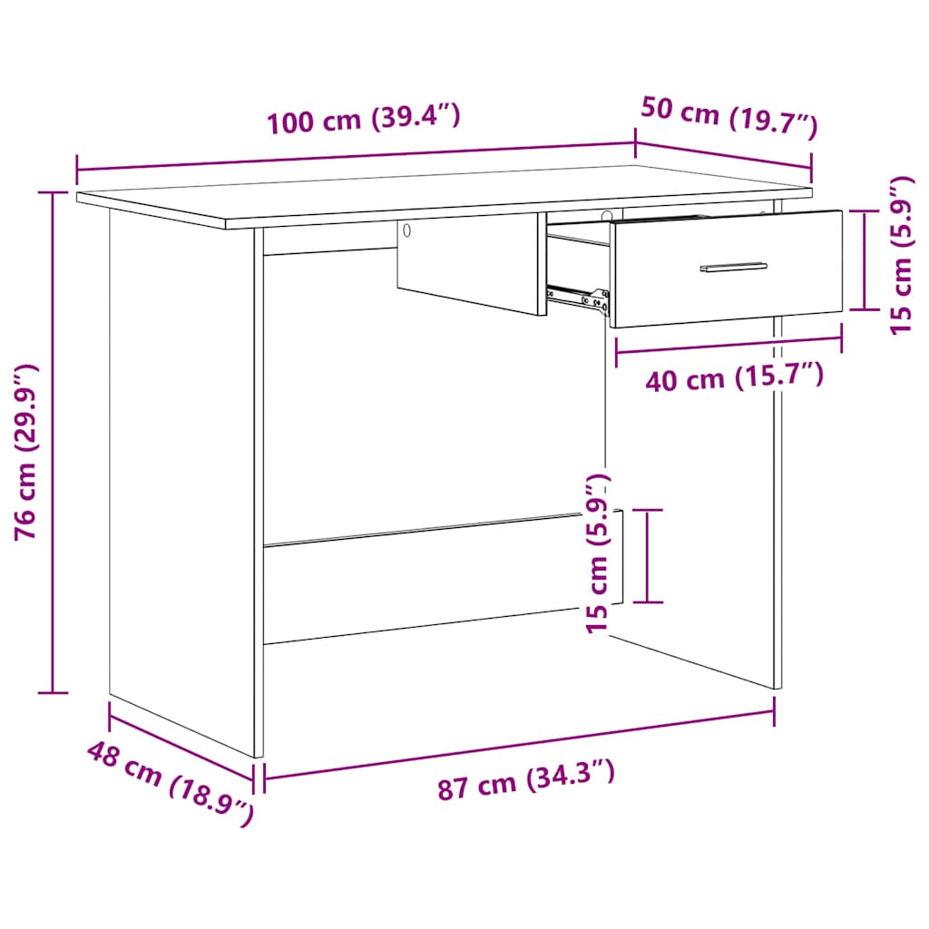 Desk Grey Sonoma 100x50x76 cm Engineered Wood