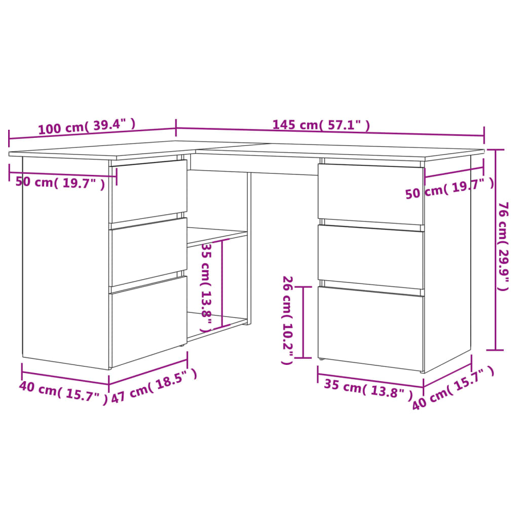 Bureau d'angle en chêne fumé 145x100x76 cm Matériau à base de bois