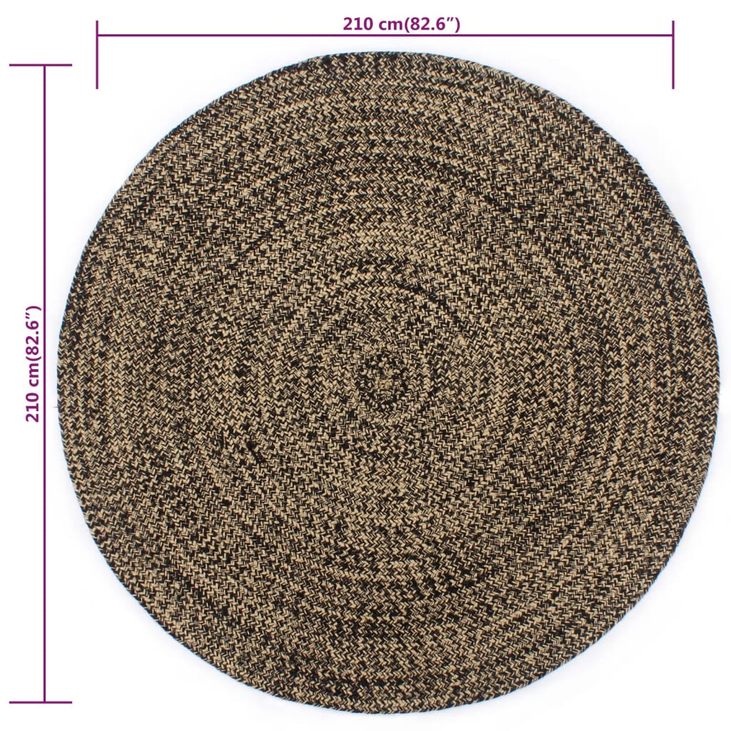 Handmade Jute Rug Black and Brown 210 cm