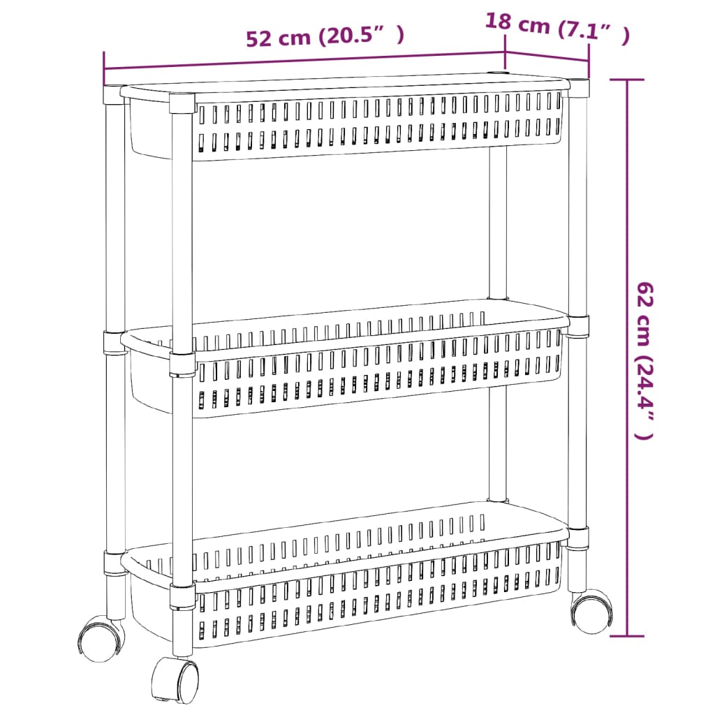 Chariot de rangement 3 niveaux Argent et Blanc Aluminium