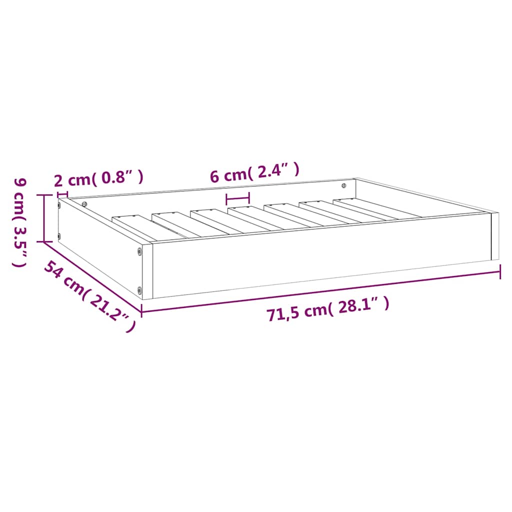 Hundebett Weiß 71,5x54x9 cm Massivholz Kiefer
