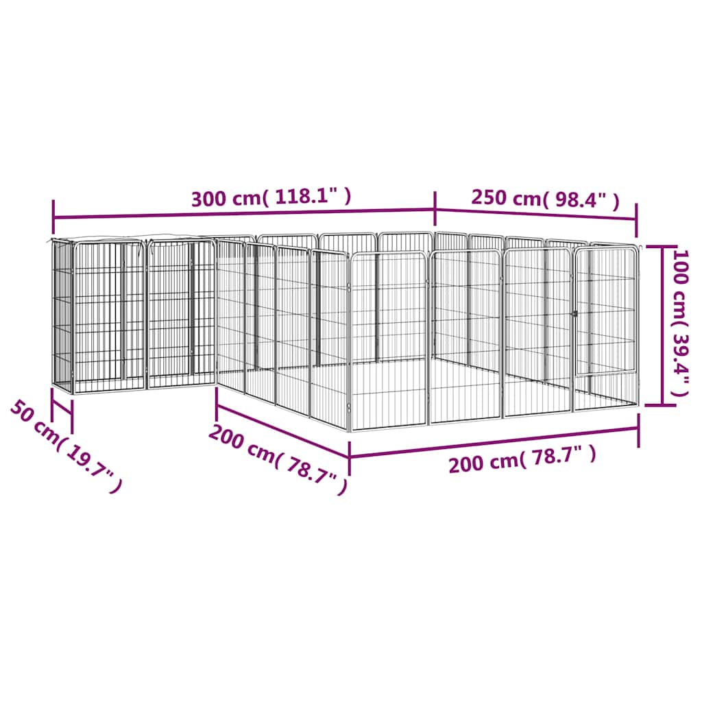 22-tlg. Hundelaufstall Schwarz 50x100cm Stahl Pulverbeschichtet