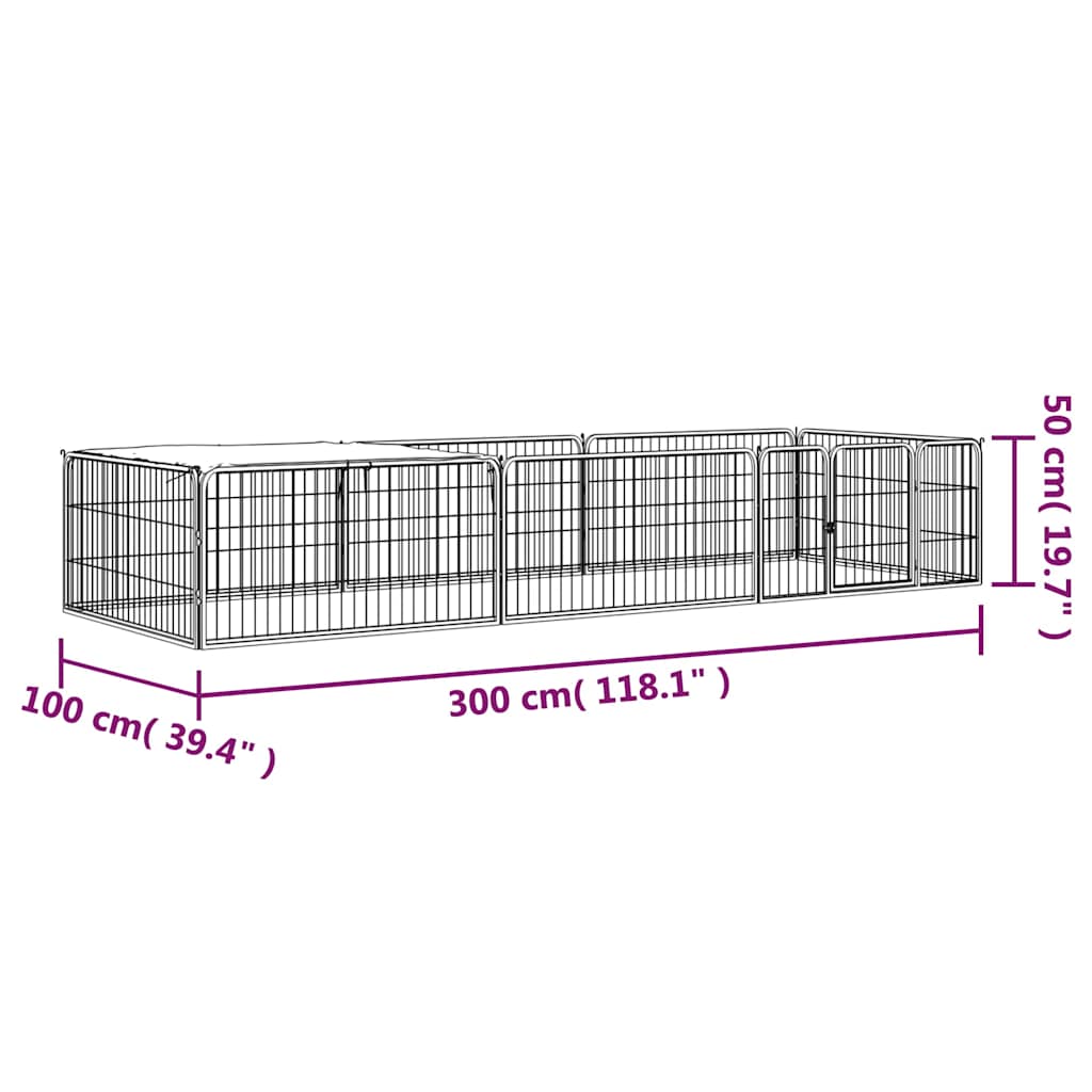 8-tlg. Hundelaufstall Schwarz 100x50 cm Stahl Pulverbeschichtet