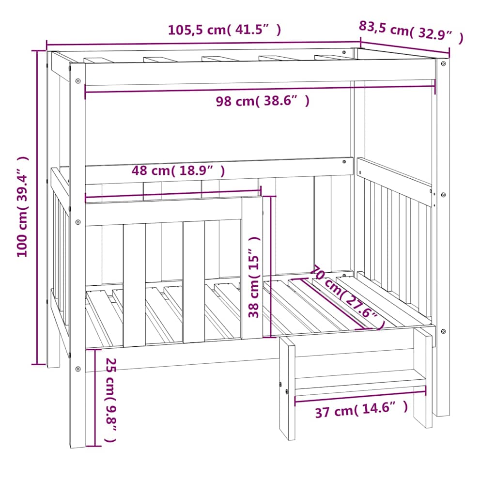 Hundebett Grau 105,5x83,5x100 cm Massivholz Kiefer
