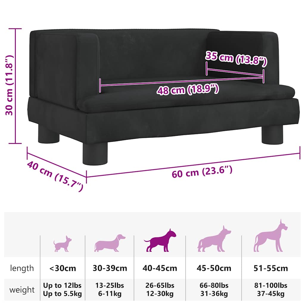 Hundebett Schwarz 60x40x30 cm Samt