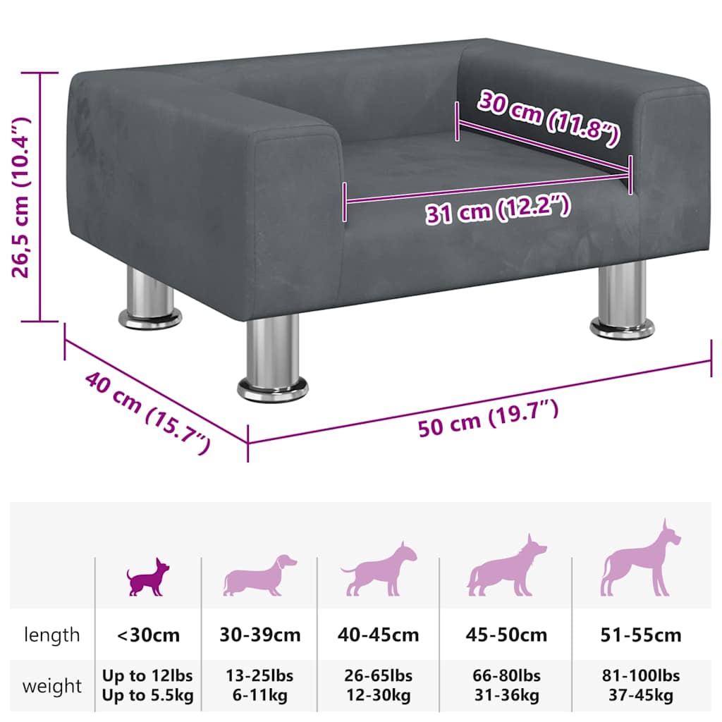 Hundebett Dunkelgrau 50x40x26,5 cm Samt