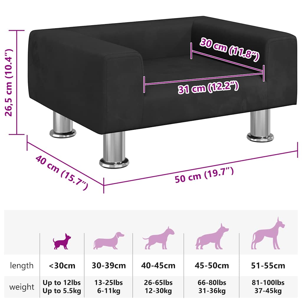 Hundebett Schwarz 50x40x26,5 cm Samt