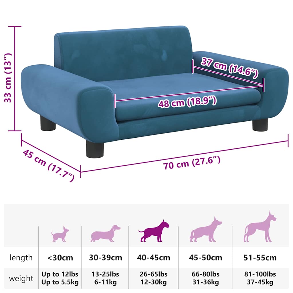Hundebett Blau 70x45x33 cm Samt