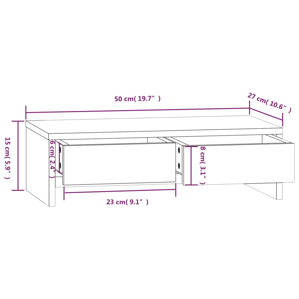 Support d'écran 50x27x15 cm Bois massif pin