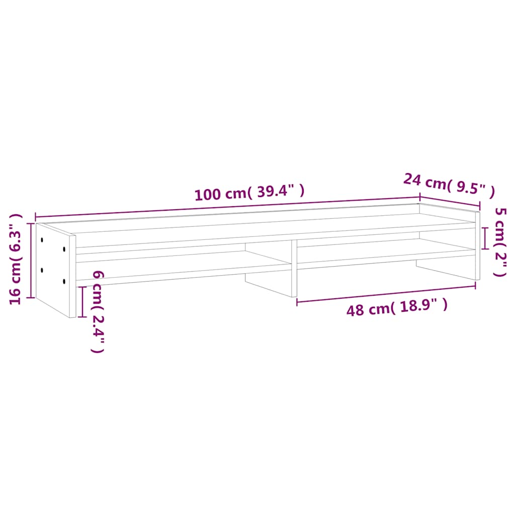 Monitor Stand 100x24x16 cm Solid Pine