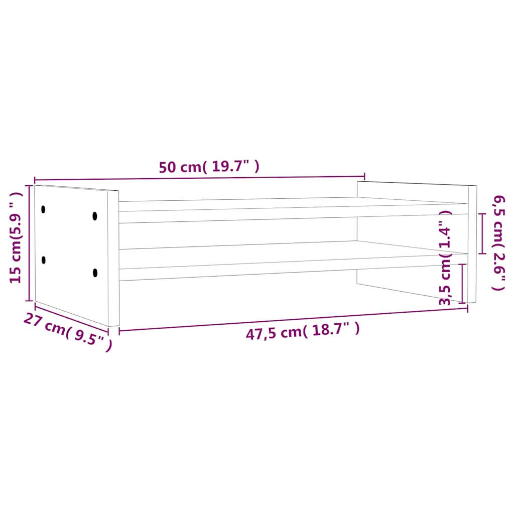 Support d'écran blanc 50x27x15 cm pin massif
