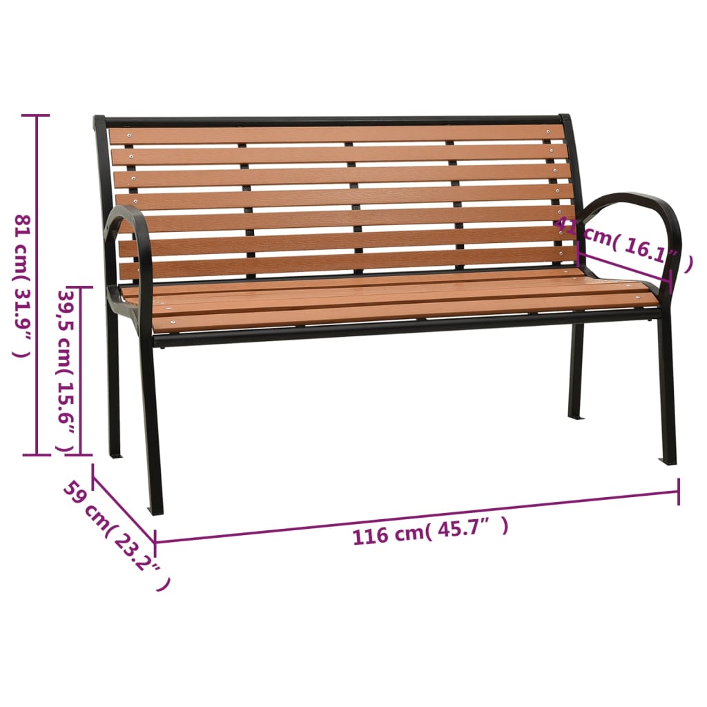 Gartenbank Schwarz und Braun 116 cm Stahl und WPC