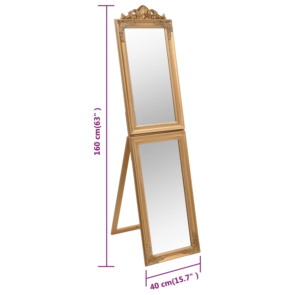 Miroir sur pied doré 40x160 cm