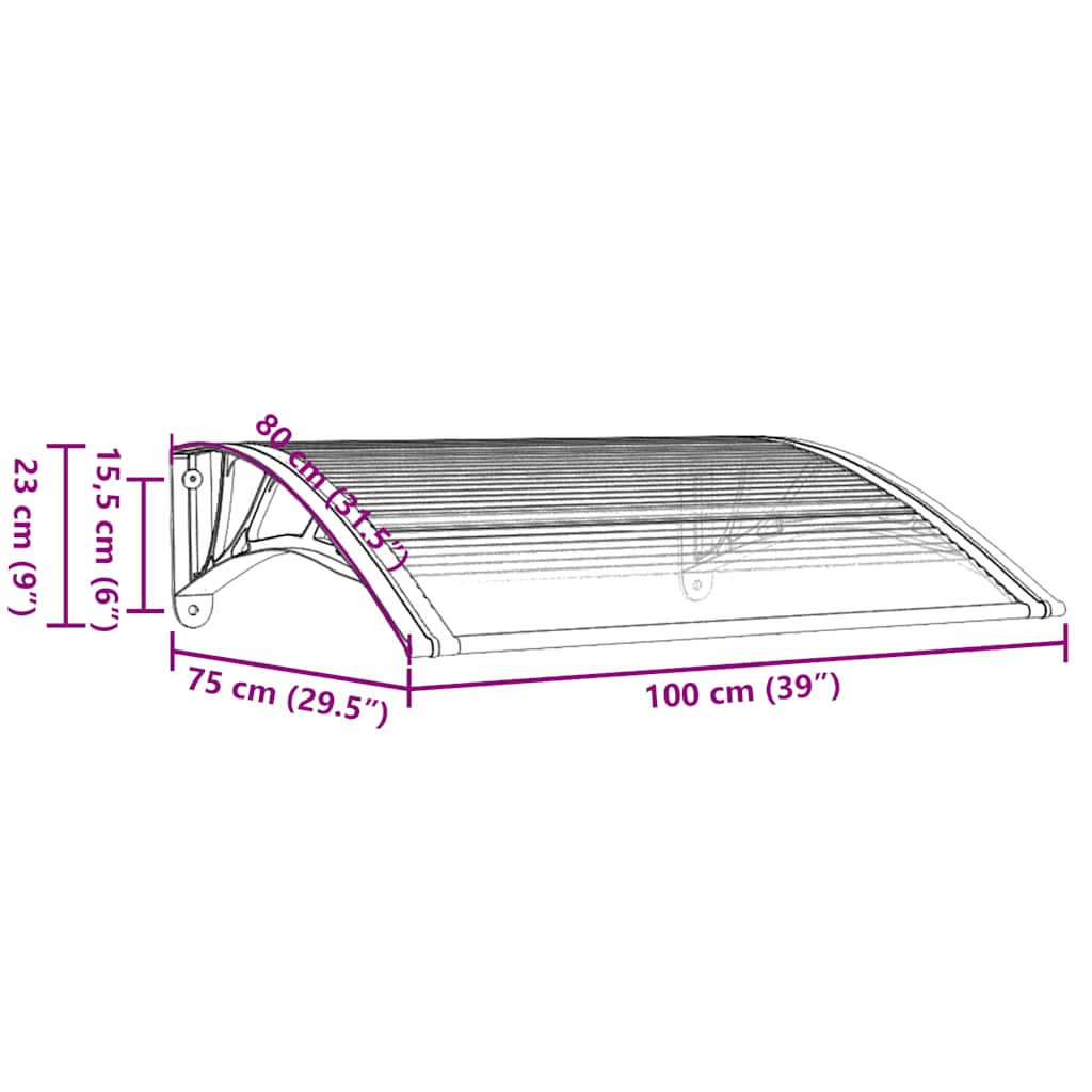 Türvordach Grau und Transparent 100x75 cm Polycarbonat