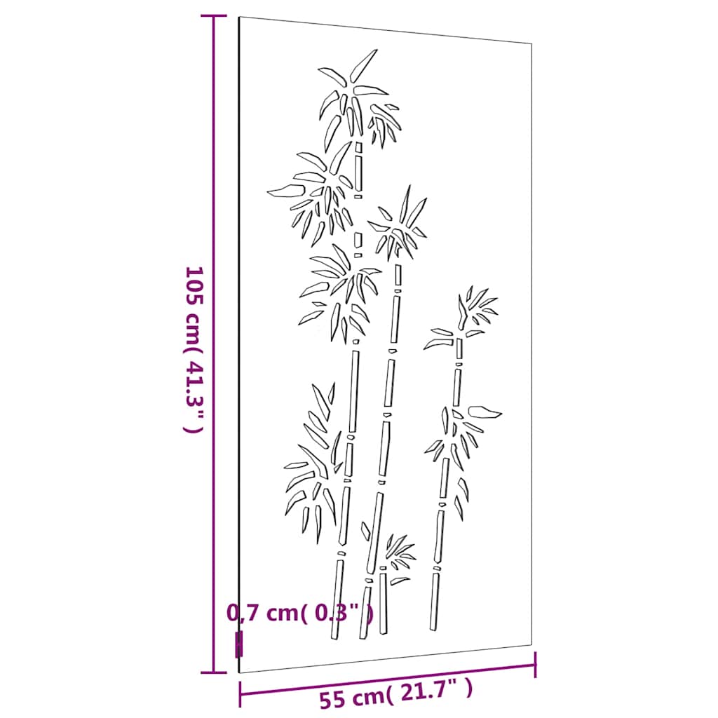 Décoration murale de jardin 105x55 cm acier Corten motif bambou